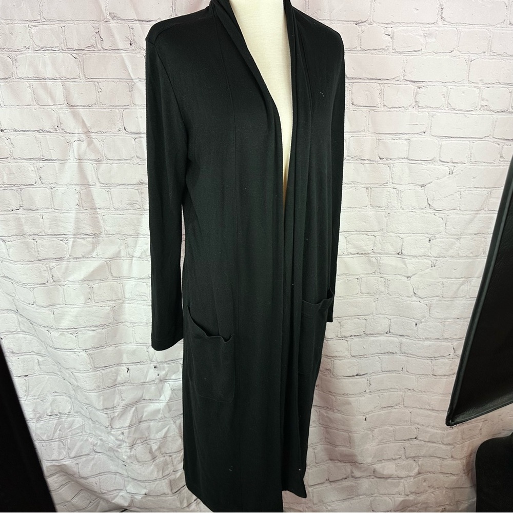 Banana Republic Black Long Open-Front Cardigan women M minimalist layer classic